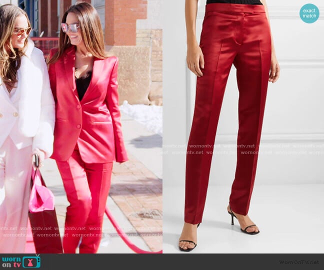 Satin Straight-Leg Pants by Helmut Lang worn by Lisa Barlow on The Real Housewives of Salt Lake City