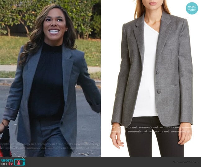 Wool-flannel blazer by Helmut Lang worn by Emily Lopez (Jessica Camacho) on All Rise