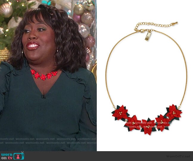 Fabric Poinsettia Statement Necklace by INC International Concepts worn by Sheryl Underwood on The Talk