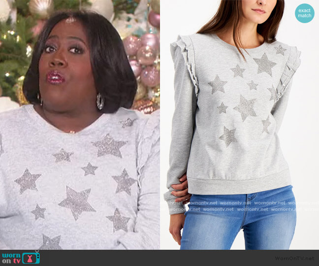 INC Ruffled Star Sweatshirt by INC International Concepts worn by Sheryl Underwood on The Talk