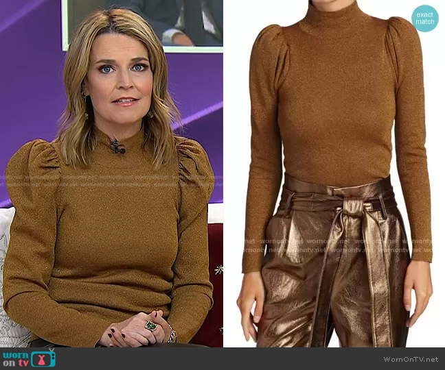 WornOnTV: Savannah’s metallic brown puff sleeve sweater on Today ...