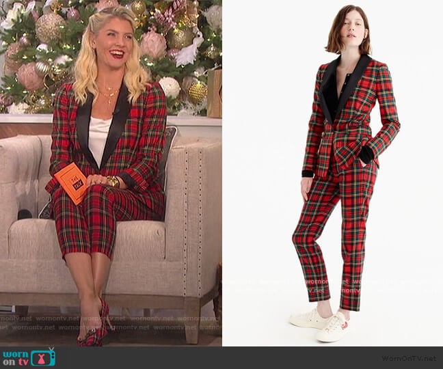 Red Tartan Blazer and Pants by J. Crew worn by Amanda Kloots on The Talk worn by Amanda Kloots on The Talk