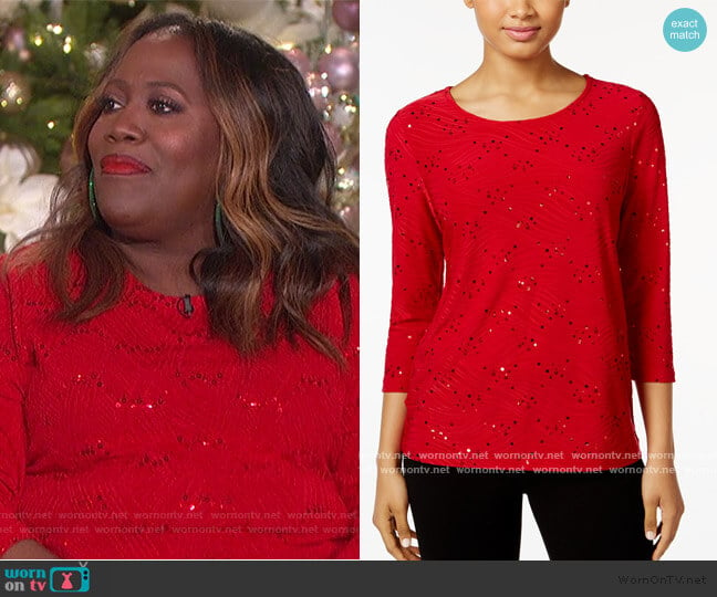 Sequined Jacquard Top by JM Collection worn by Sheryl Underwood on The Talk