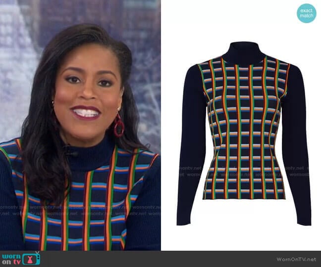 Jacquard Front Ribbed Turtleneck by Tory Sport worn by Sheinelle Jones on Today