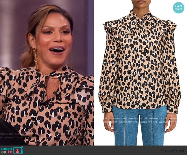 Forest Feline Tie Neck Top by Kate Spade worn by Merle Dandridge on The Kelly Clarkson Show