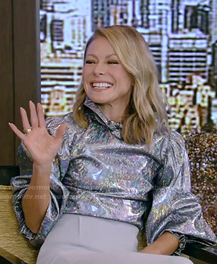 Kelly’s metallic blouse and pencil skirt on Live with Kelly and Ryan