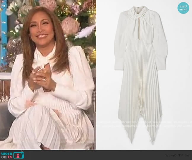 Bryn asymmetric cutout pleated crepe dress by Khaite worn by Carrie Inaba on The Talk