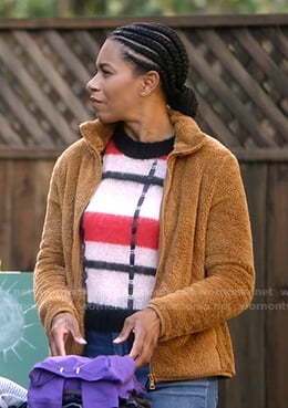 Maggie's pink, red and black striped sweater on Greys Anatomy