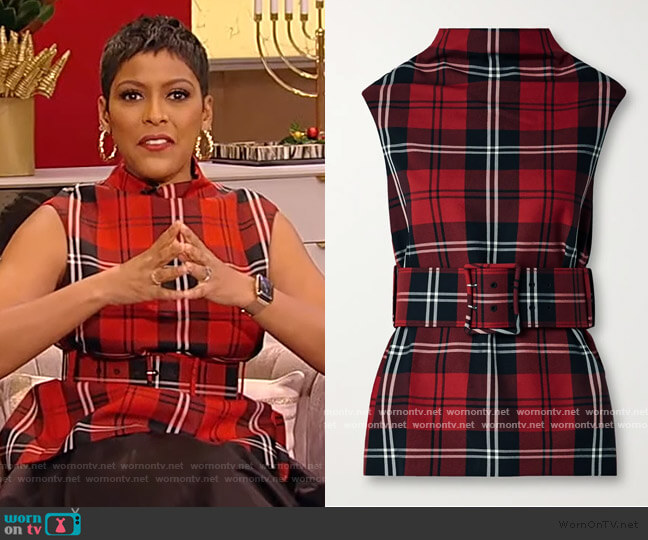 Belted tartan wool-twill top by Marc Jacobs worn by Tamron Hall on Tamron Hall Show