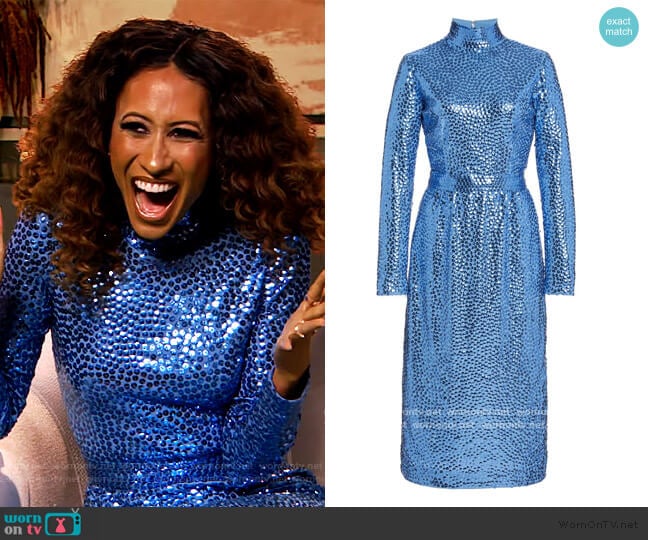 Sequined Jersey Turtleneck Dress by Marc Jacobs worn by Elaine Welteroth on The Drew Barrymore Show