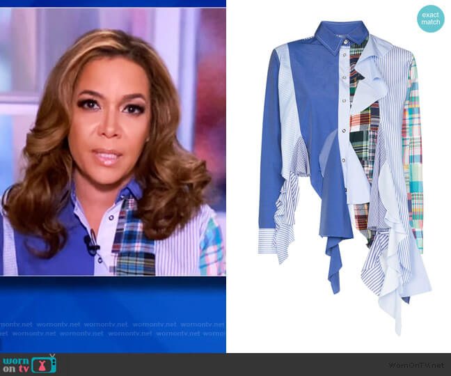 Patchwork godet upcycled cotton-poplin shirt by Marques Almeida worn by Sunny Hostin on The View