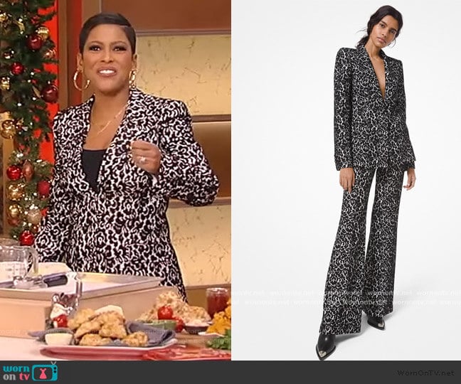 Lace and crepe blazer and pants by Michael Kors worn by Tamron Hall on Tamron Hall Show