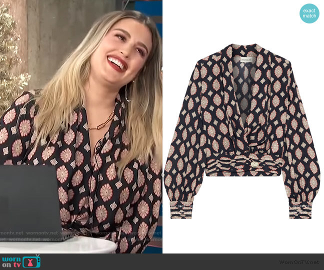 Shaila printed silk crepe de chine wrap top by Nicholas worn by Carissa Loethen Culiner on E! News