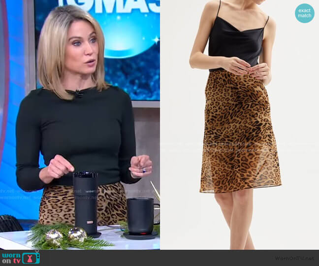 Relana Leopard Print Silk Skirt by Nili Lotan worn by Amy Robach  on Good Morning America