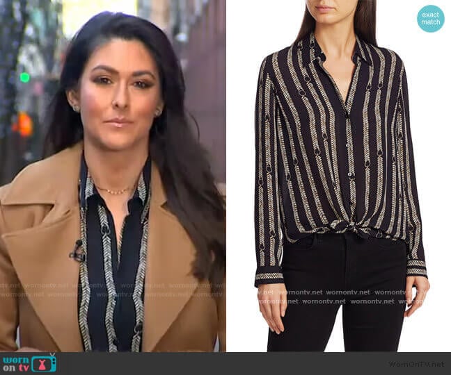 Nina Aguillette Printed Silk Blouse by L'Agence worn by Erielle Reshef on Good Morning America