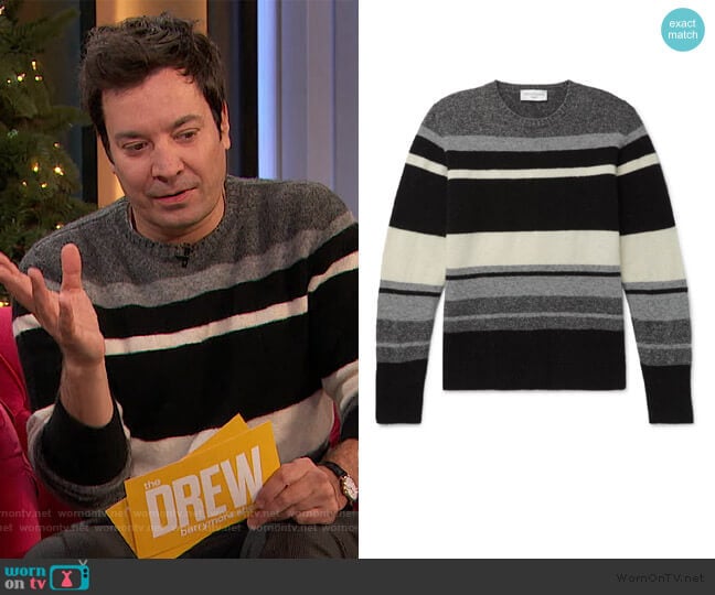 Marco striped sweater by Officine Generale worn by Jimmy Fallon on The Drew Barrymore Show