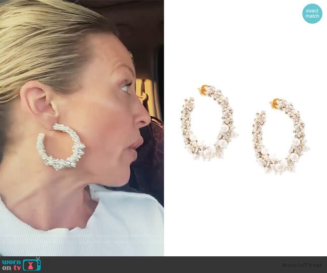 beaded pearl hoop earrings by Oscar De La Renta worn by Braunwyn Windham-Burke on The Real Housewives of Orange County