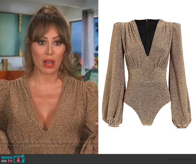 Lurex V-Neck Bodysuit by Patbo worn by Kelly Dodd on The Real Housewives of Orange County