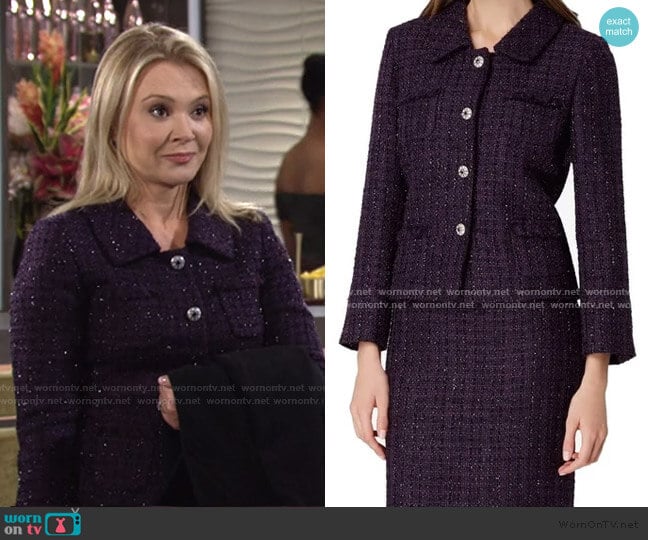 Four-Button Boucle Jacket by Tahari ASL worn by Lauren Woodland on The Young and the Restless