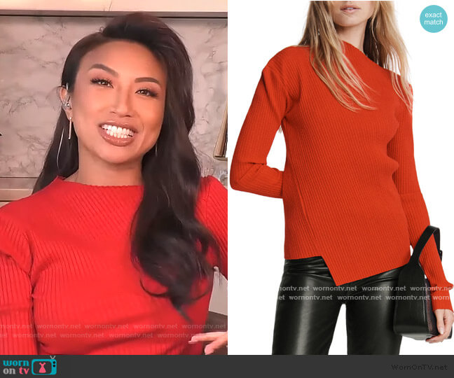 Jade Asymmetrical Neck Ribbed Top by Rag and Bone worn by Jeannie Mai on The Real