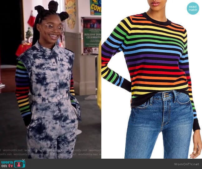 Rainbow-Stripe Sweater by Madeleine Thompson x AQUA worn by Diane Johnson (Marsai Martin) on Black-ish