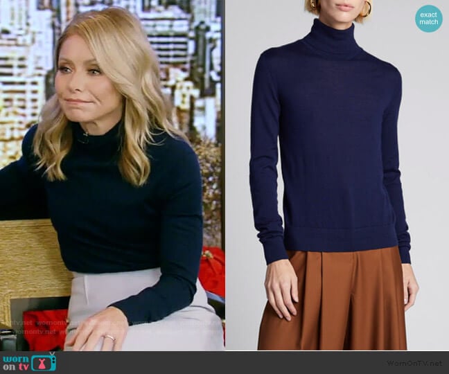 WornOnTV: Kelly’s blue turtleneck sweater and skirt on Live with Kelly ...