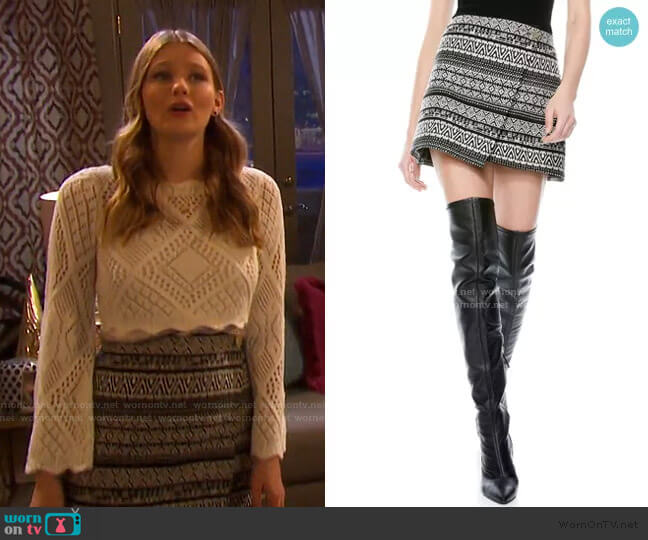 Renna Button-Wrap Mini Skirt by Alice + Olivia worn by Alice Caroline Horton (Lindsay Arnold) on Days of our Lives