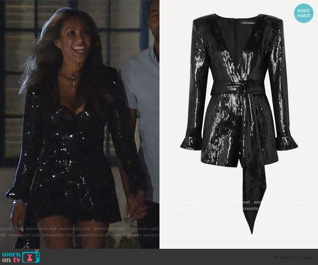 Katherine sequined chiffon playsuit by Retrofete worn by Tayshia Adams on The Bachelorette