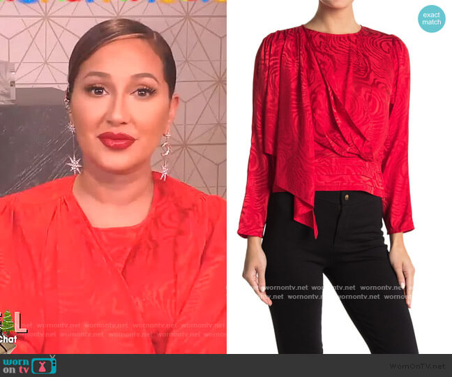 Monet Silk Blend Jacquard Draped Blouse by Ronny Kobo worn by Adrienne Houghton on The Real