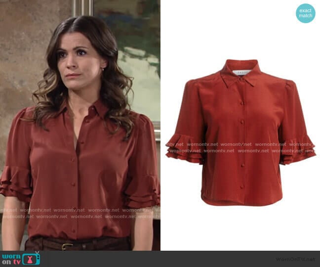 Ruffled Sleeve Silk Top by Frame worn by Chelsea Lawson (Melissa Claire Egan) on The Young and the Restless