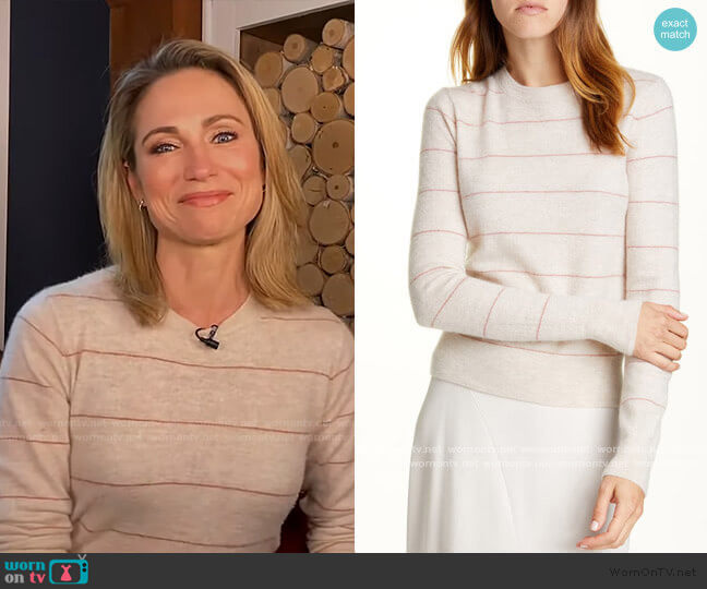 Striped Fitted Cashmere Crew Sweater by Vince worn by Amy Robach on Good Morning America