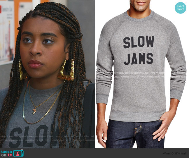 Slow Jams Sweatshirt by Sub_Urban Riot worn by Aisha (Alycia Pascual-Pena) on Saved By The Bell