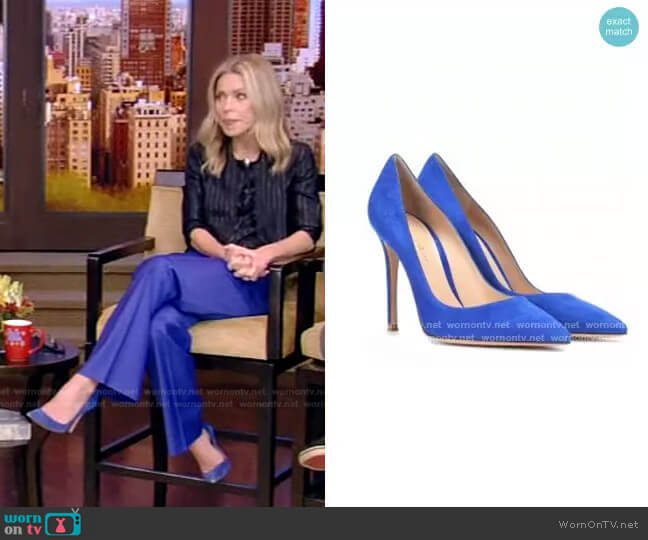 Suede Pumps by by Gianvito Rossi worn by Kelly Ripa on Live with Kelly and Ryan