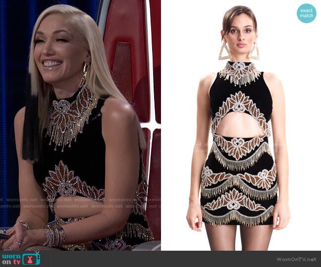 Turtleneck Mini Dress with Embroidery by Raisa Vanessa worn by Gwen Stefani on The Voice