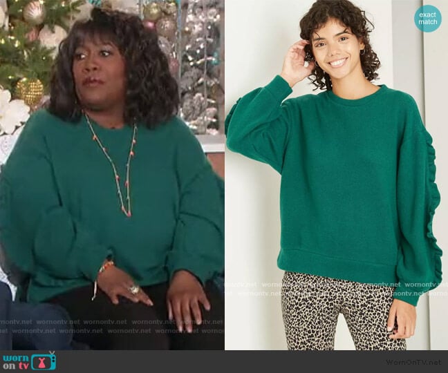 Ruffle Sleeve Sweatshirt by A New Day at Target worn by Sheryl Underwood on The Talk