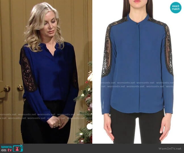 The Kooples Lace-detail woven shirt worn by Ashley Abbott (Eileen Davidson) on The Young and the Restless