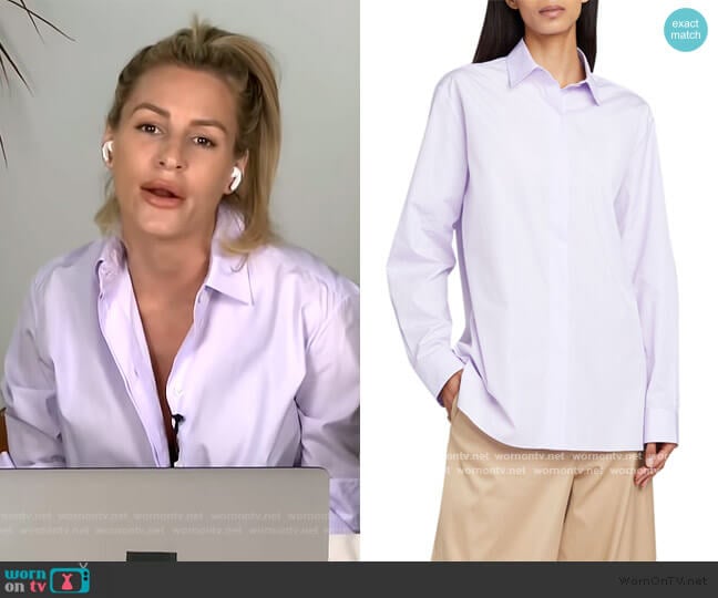 Big Sisea Button-Front Long-Sleeve Cotton Oxford Shirt by The Row worn by Morgan Stewart on E! News