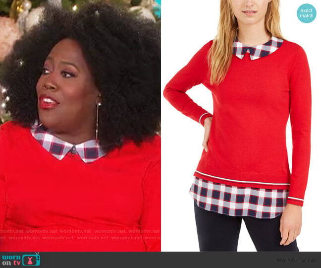 Cotton Layered-Look Sweater by Tommy Hilfiger worn by Sheryl Underwood on The Talk