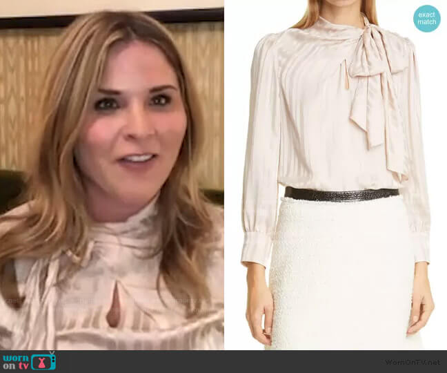 Tonal Stripe Tie Neck Silk Blouse by Rebecca Taylor worn by Jenna Bush Hager on Today