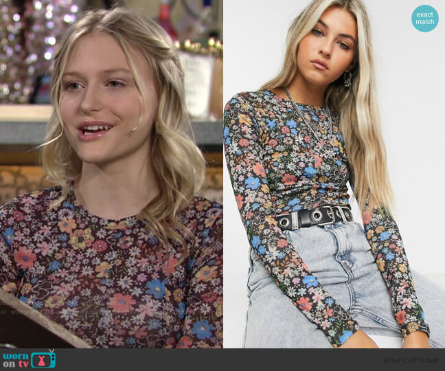 Topshop Mesh Top in Multi Floral worn by Faith Newman (Alyvia Alyn Lind) on The Young and the Restless