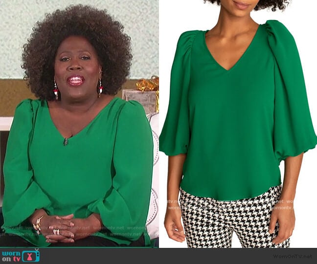 Danise Puff-Sleeve Top by Trina Turk worn by Sheryl Underwood on The Talk