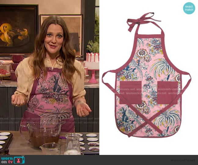 Tropical Toile Apron by by Drew Barrymore Flower Home worn by Drew Barrymore on The Drew Barrymore Show