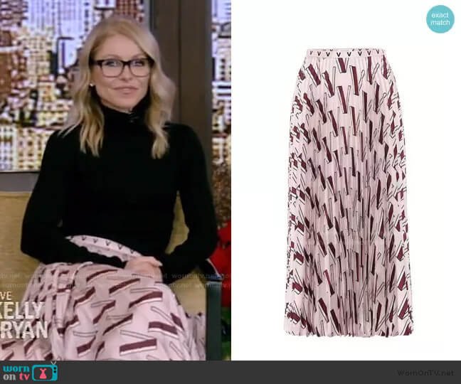 V-print pleated skirt by Valentino worn by Kelly Ripa on Live with Kelly and Mark