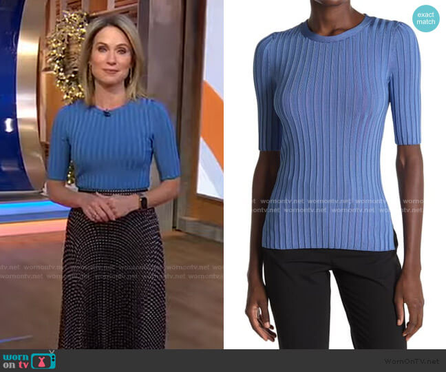 Dillon Ribbed Crew Neck Top by Veronica Beard worn by Amy Robach  on Good Morning America