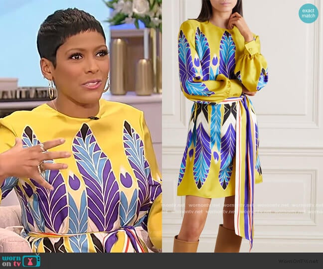 WornOnTV: Tamron’s yellow printed dress on Tamron Hall Show | Tamron ...