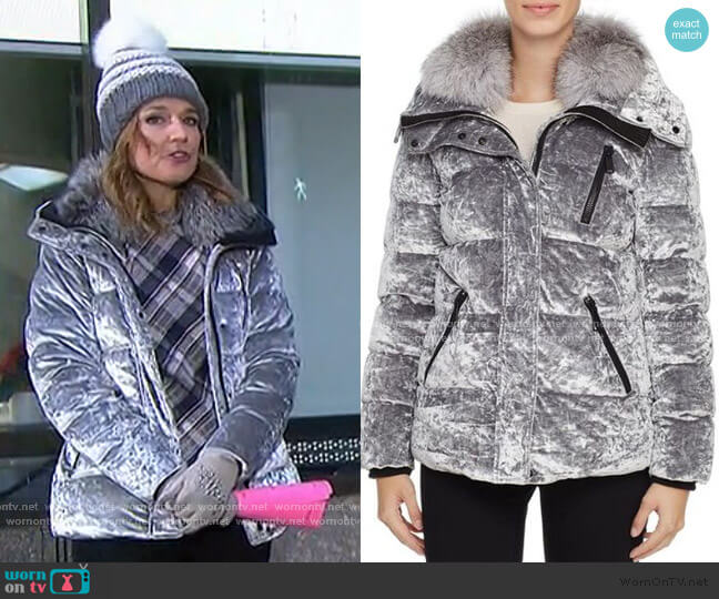 Vara Velvet Down Coat by Andrew Marc worn by Savannah Guthrie on Today