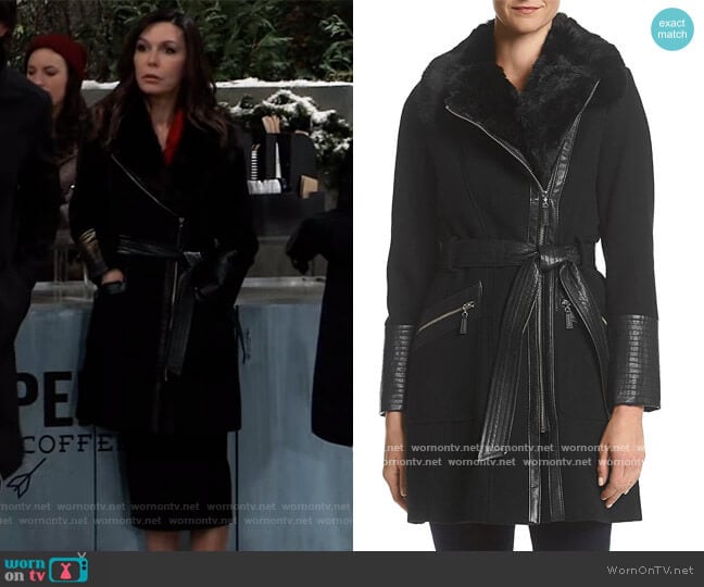 Kate Mid-Length Belted Wool Assymetric Zip Front Coat by Via Spiga worn by Anna Devane (Finola Hughes) on General Hospital