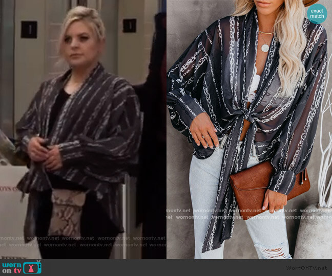 Chain Reaction Billowed Tie Top by Vici worn by Maxie Jones (Kirsten Storms) on General Hospital