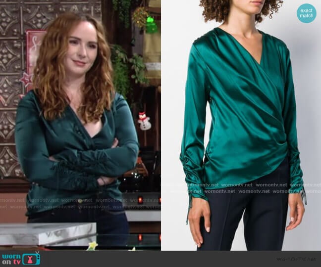 WornOnTV: Mariah’s green satin wrap top on The Young and the Restless ...