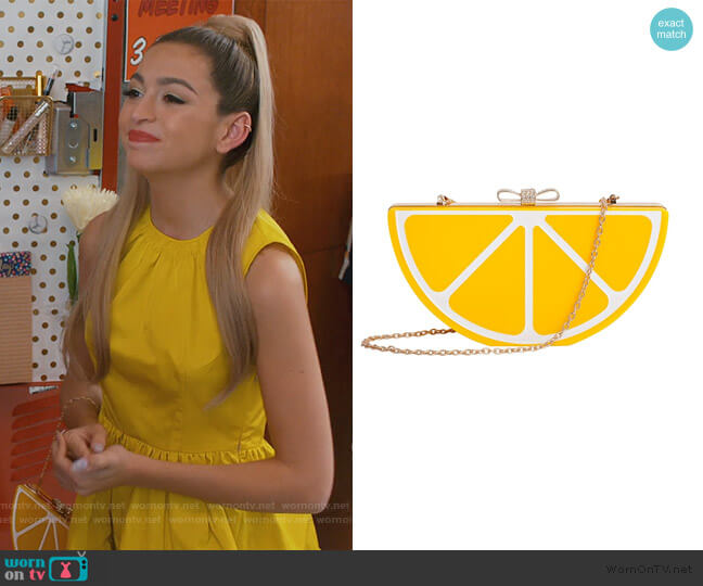 Fruit Shape Perspex Box Clutch Evening Handbag by Zarapack worn by Lexi (Josie Totah) on Saved By The Bell